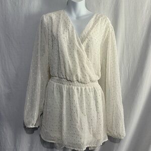 Lane Bryant Polka Dot White Flowy Blouse | Plus Size 22/24